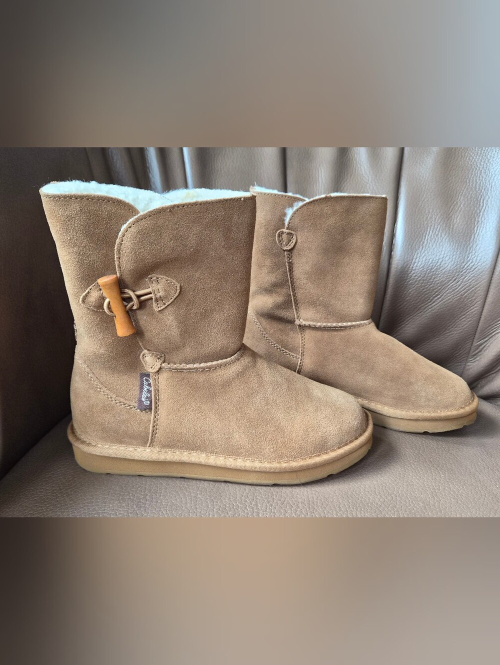 NWT Cabela's - Youth Suede, Shearling-Lined, Mid-Calf Boots in Brown, Size 2